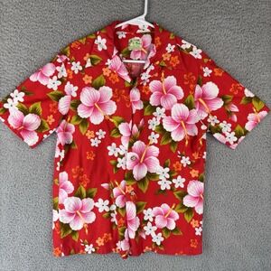 Vintage Ui Maikai Shirt Mens Medium Red Hibiscus Floral Hawaiian 70s Cotton USA